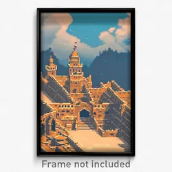 Pixel Art Poster - Detailed Citadel (8 Bit Psychedelic Trippy Video Game Print)