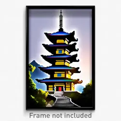Pixel Art Poster - Hard To Find Pagoda (8 Bit Psychedelic Video Game Print)