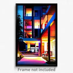 Pixel Art Poster - Modern House (8 Bit Psychedelic Trippy Video Game Print)