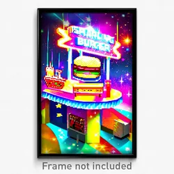 Pixel Art Poster - Sparkling Burger Stand (8 Bit Psychedelic Video Game Print)
