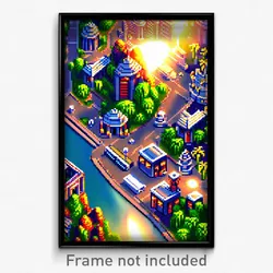 Pixel Art Poster - Silver Exotic Town (8 Bit Psychedelic Video Game Print)