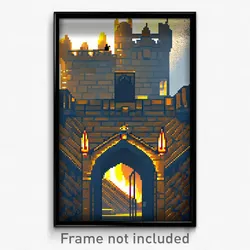 Pixel Art Poster - Dramatic Battlements (8 Bit Psychedelic Video Game Print)