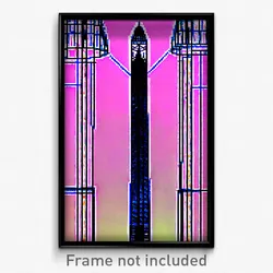 Pixel Art Poster - Complex Wire Frame Obelisk (8 Bit Video Game Print)