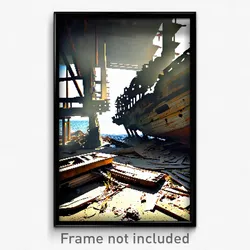 Pixel Art Poster - Abandoned Sea Wreck (8 Bit Psychedelic Video Game Print)