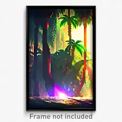 Pixel Art Poster - Flickering Jungle (8 Bit Psychedelic Trippy Video Game Print)