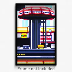 Pixel Art Poster - Superficial Burger Stand (8 Bit Psychedelic Video Game Print)