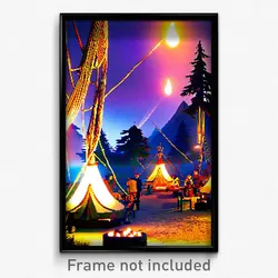 Pixel Art Poster - Elaborate Campsite (8 Bit Psychedelic Video Game Print)