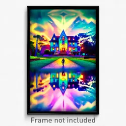 Pixel Art Poster - Kaleidoscopic Mansion (8 Bit Psychedelic Video Game Print)