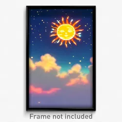 Pixel Art Poster - Faraway Sun And Moon (8 Bit Psychedelic Video Game Print)