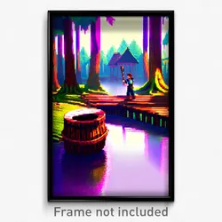 Pixel Art Poster - Wooden Bayou (8 Bit Psychedelic Trippy Video Game Print)
