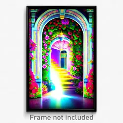 Pixel Art Poster - Flowery Entrance (8 Bit Psychedelic Trippy Video Game Print)