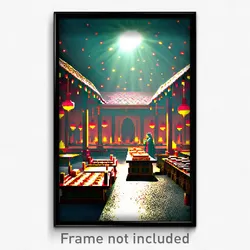 Pixel Art Poster - Faraway Bazaar (8 Bit Psychedelic Trippy Video Game Print)