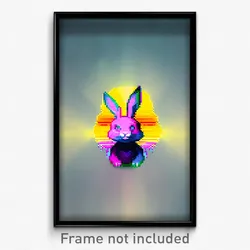 Pixel Art Poster - Glitch Art Rabbit (8 Bit Psychedelic Trippy Video Game Print)
