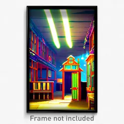 Pixel Art Poster - Quirky Barracks (8 Bit Psychedelic Trippy Video Game Print)