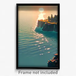 Pixel Art Poster - Watery Cove (8 Bit Psychedelic Trippy Weird Video Game Print)