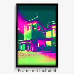 Pixel Art Poster - Glitchy Villa (8 Bit Psychedelic Trippy Video Game Print)