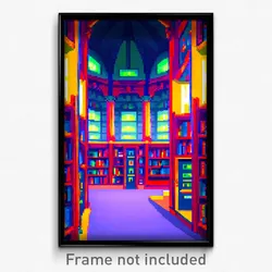 Pixel Art Poster - Villainous Library (8 Bit Psychedelic Video Game Print)