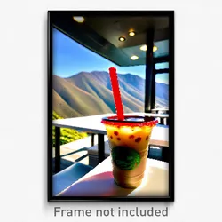 Pixel Art Poster - Mountainous Boba Tea (8 Bit Psychedelic Video Game Print)