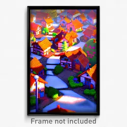 Pixel Art Poster - Fluffy Village (8 Bit Psychedelic Trippy Video Game Print)
