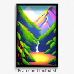 Pixel Art Poster - Hidden Mountain (8 Bit Psychedelic Trippy Video Game Print)