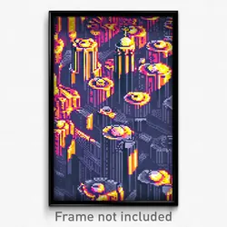 Pixel Art Poster - Bumpy Metropolis (8 Bit Psychedelic Trippy Video Game Print)