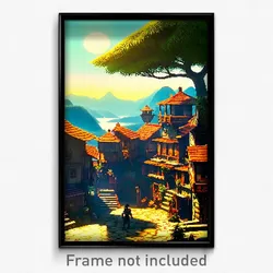 Pixel Art Poster - Neat Settlement (8 Bit Psychedelic Trippy Video Game Print)