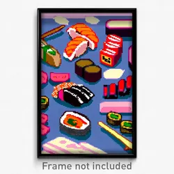 Pixel Art Poster - Dramatic Sushi (8 Bit Psychedelic Trippy Video Game Print)