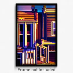Pixel Art Poster - Classic Shack Tenement (8 Bit Psychedelic Video Game Print)
