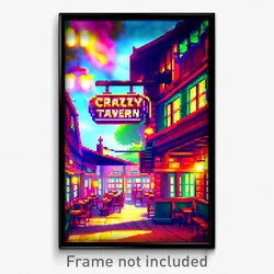 Pixel Art Poster - Crazy Tavern (8 Bit Psychedelic Trippy Video Game Print)