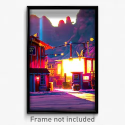 Pixel Art Poster - Shady Outpost (8 Bit Psychedelic Trippy Video Game Print)