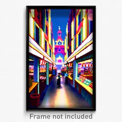 Pixel Art Poster - Cute Marketplace (8 Bit Psychedelic Trippy Video Game Print)