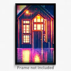 Pixel Art Poster - Flickering Cabin (8 Bit Psychedelic Trippy Video Game Print)