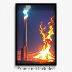 Pixel Art Poster - Orange Flame (8 Bit Psychedelic Trippy Video Game Print)