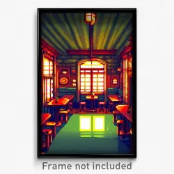 Pixel Art Poster - Calm Tavern (8 Bit Psychedelic Trippy Weird Video Game Print)