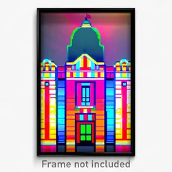 Pixel Art Poster - Multicolored Courthouse (8 Bit Psychedelic Video Game Print)