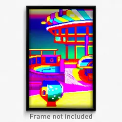 Pixel Art Poster - Colorful Cruise (8 Bit Psychedelic Trippy Video Game Print)