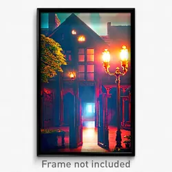 Pixel Art Poster - Flickering Mansion (8 Bit Psychedelic Video Game Print)