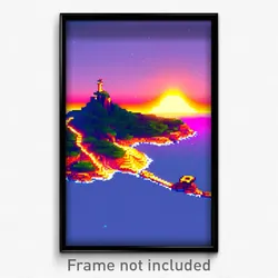 Pixel Art Poster - Shiny Isle (8 Bit Psychedelic Trippy Weird Video Game Print)