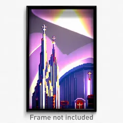 Pixel Art Poster - Wavy Church (8 Bit Psychedelic Trippy Weird Video Game Print)