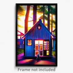 Pixel Art Poster - Tiny House (8 Bit Psychedelic Trippy Weird Video Game Print)