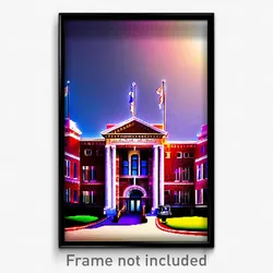 Pixel Art Poster - Attractive Courthouse (8 Bit Psychedelic Video Game Print)