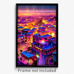 Pixel Art Poster - Velvety Indian City (8 Bit Psychedelic Video Game Print)