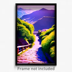 Pixel Art Poster - Mountainous Path (8 Bit Psychedelic Trippy Video Game Print)