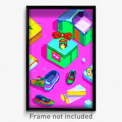 Pixel Art Poster - Tidy Shoebox (8 Bit Psychedelic Trippy Video Game Print)