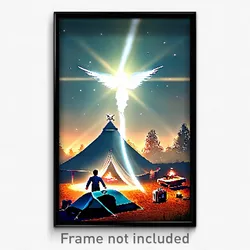 Pixel Art Poster - Angelic Campsite (8 Bit Psychedelic Trippy Video Game Print)