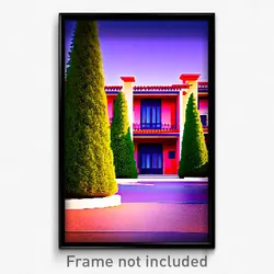 Pixel Art Poster - Evergreen Spanish Architecture (8 Bit Video Game Print)