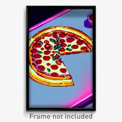Pixel Art Poster - Curvy Pizza (8 Bit Psychedelic Trippy Weird Video Game Print)