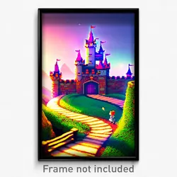 Pixel Art Poster - Quirky Castle (8 Bit Psychedelic Trippy Video Game Print)