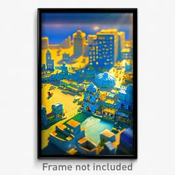 Pixel Art Poster - Blue Mexican City (8 Bit Psychedelic Trippy Video Game Print)