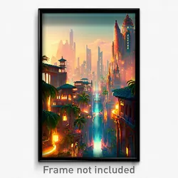 Pixel Art Poster - Graceful Exotic City (8 Bit Psychedelic Video Game Print)